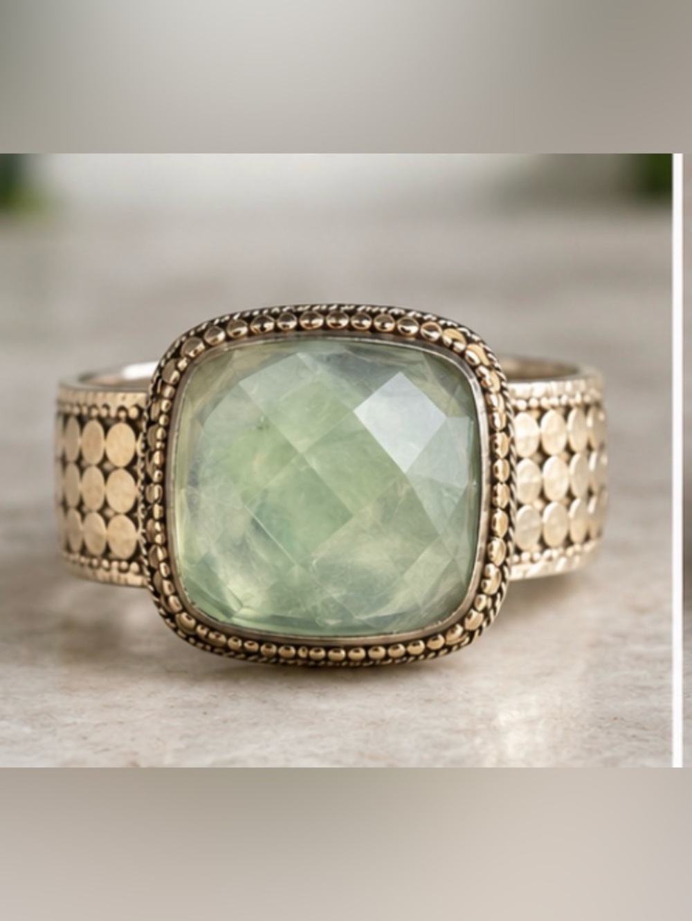 Anna Beck Gold-Tone Ring with Pale Green Cushion Gemstone